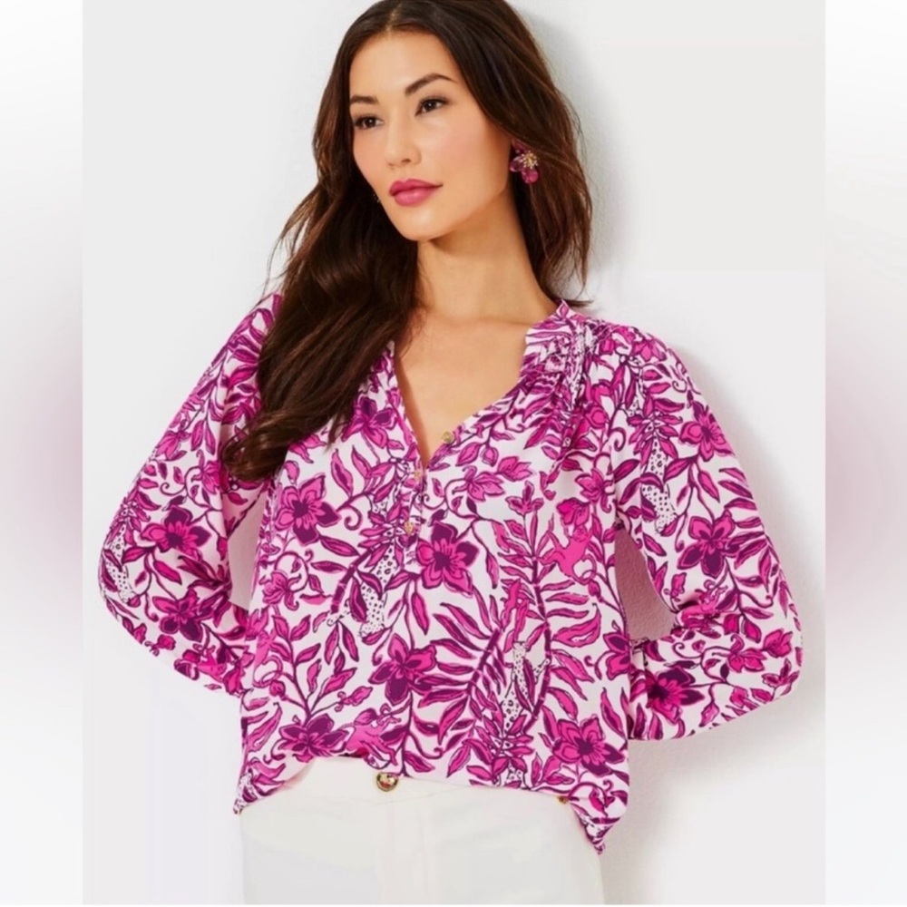 NWT Lilly Pulitzer Elsa Silk Top, Elderflower Blossom Lil Escape Plan
